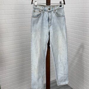 Levis Jeans Juniors 7 26x30 Light Blue‎ Fade Cotton Taper Black Bat Wing USA VTG